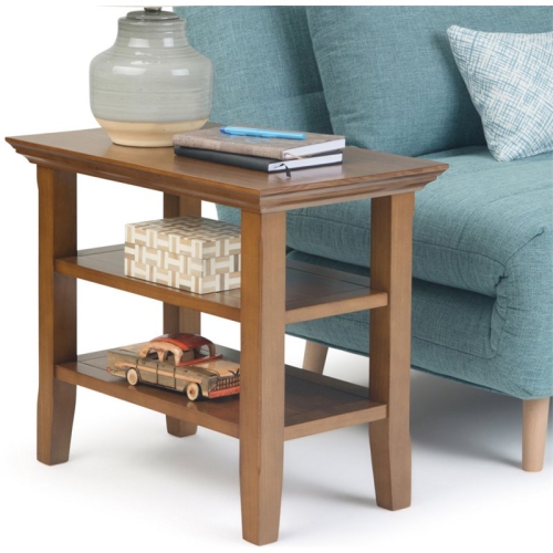 Simpli Home Acadian Wood 14" Rectangle Transitional Narrow Side Table in Light Golden Brown