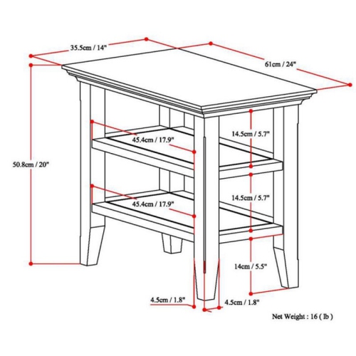 Simpli Home Acadian Wood 14" Rectangle Transitional Narrow Side Table in Light Golden Brown