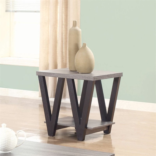 Coaster Higgins V Shaped End Table with Lower Shelf in Antique