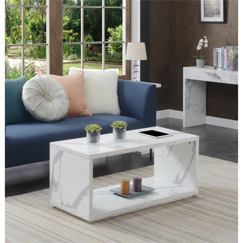 Convenience Concepts Northfield Admiral Coffee Table in Faux White Marble Wood