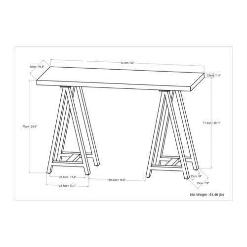 Sawhorse 50 inch Wide Solid Walnut Veneer and Metal Console Sofa Table
