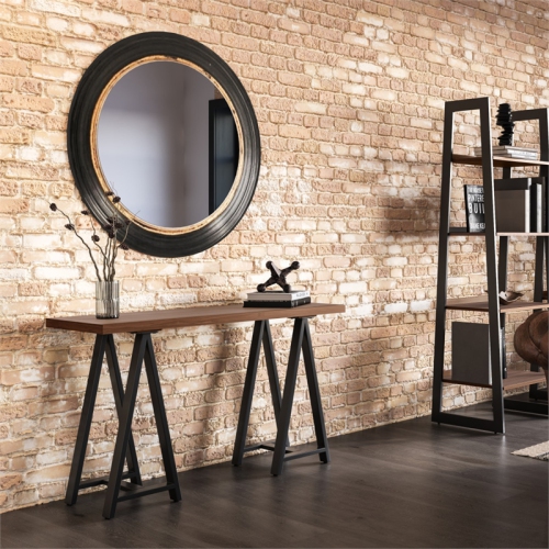 Sawhorse 50 inch Wide Solid Walnut Veneer and Metal Console Sofa Table