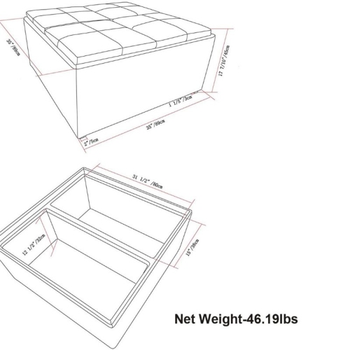 Simpli Home Avalon 35" Square Faux Leather Coffee Table Ottoman in Brown
