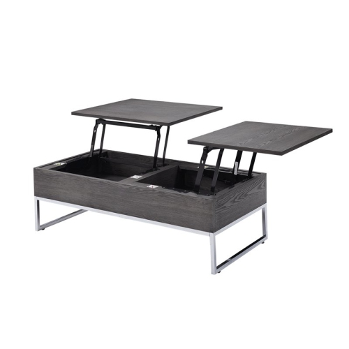 ACME Iban Coffee Table with Lift Top in Gray Oak and Chrome