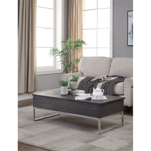 ACME Iban Coffee Table with Lift Top in Gray Oak and Chrome