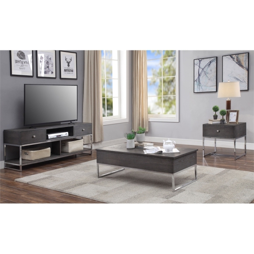 ACME Iban Coffee Table with Lift Top in Gray Oak and Chrome