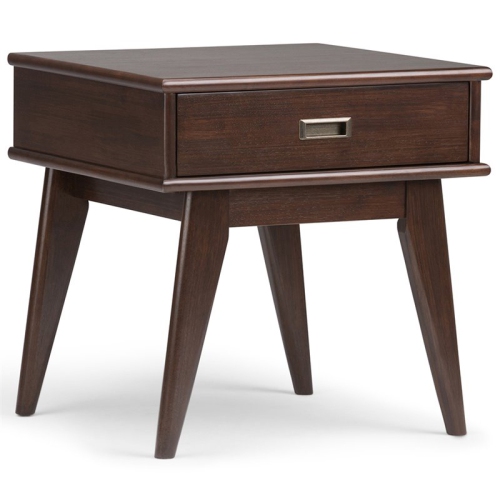 Simpli Home Draper Solid Hardood 22 " Rectangle Mid-Century Modern End Table in Medium Auburn Brown