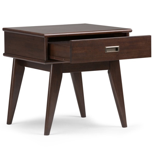 Simpli Home Draper Solid Hardood 22 " Rectangle Mid-Century Modern End Table in Medium Auburn Brown