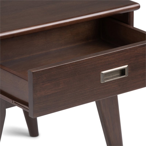 Simpli Home Draper Solid Hardood 22 " Rectangle Mid-Century Modern End Table in Medium Auburn Brown