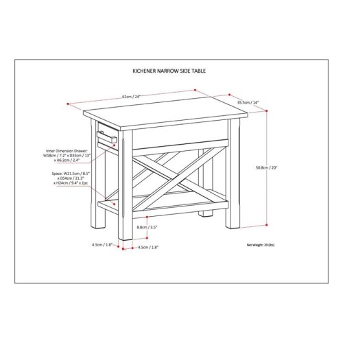 Simpli Home Kitchener Solid Wood Narrow Side Table in Black