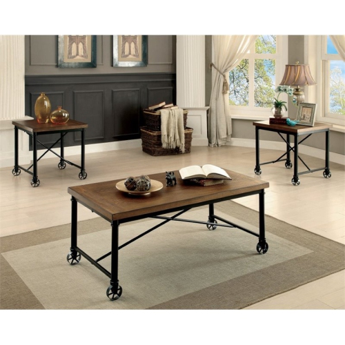 Bowery Hill 3 Piece Coffee Table Set in Medium Oak