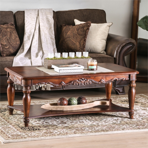 Furniture of America Garner Traditional Wood 3-Piece Coffee Table Set in Cherry