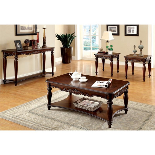 Furniture of America Garner Traditional Wood 3-Piece Coffee Table Set in Cherry