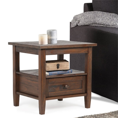 Warm Shaker 20" W SOLID WOOD Rectangle End Table in Distressed Charcoal Brown