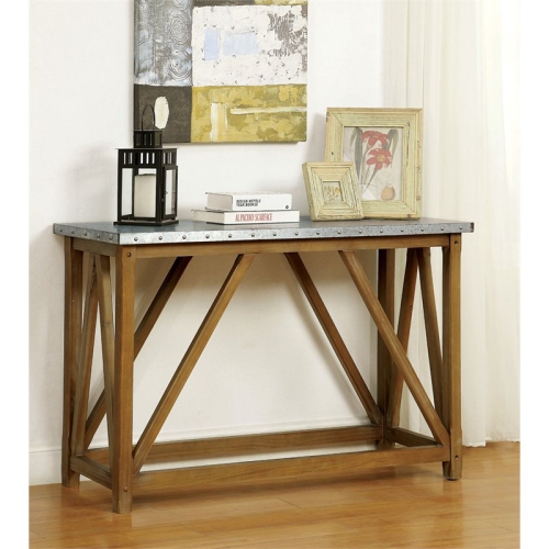 Furniture of America Marqueze Industrial Wood Console Table in Natural Tone