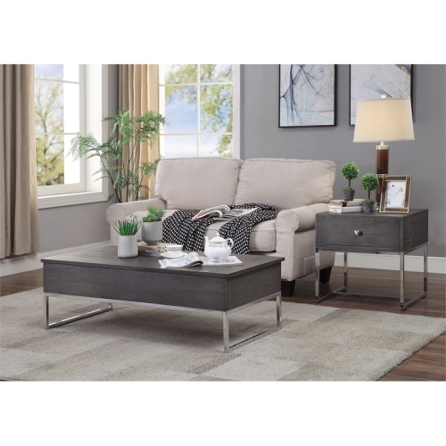 ACME Iban End Table in Gray Oak and Chrome