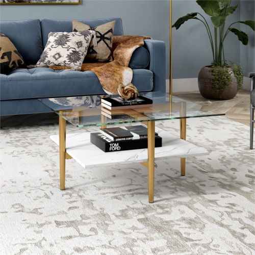 Henn&Hart 32" Gold/White Coffee Table