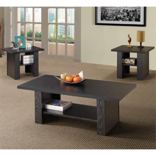 BOWERY HILL  3 Piece Coffee Table Set In Oak In Black