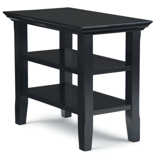 Simpli Home Acadian Wood 14" Rectangle Transitional Narrow Side Table in Black