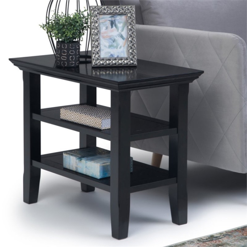 Simpli Home Acadian Wood 14" Rectangle Transitional Narrow Side Table in Black
