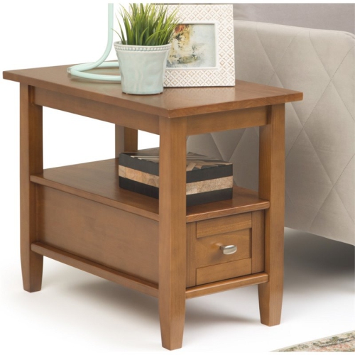 Simpli Home Warm Shaker Wood 14" Rectangle Transitional Narrow Side Table in Light Golden Brown