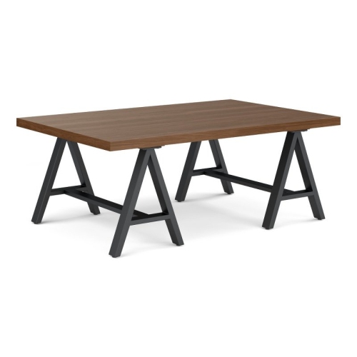 Sawhorse 48" W Solid Walnut Veneer and Metal Coffee Table in Brown