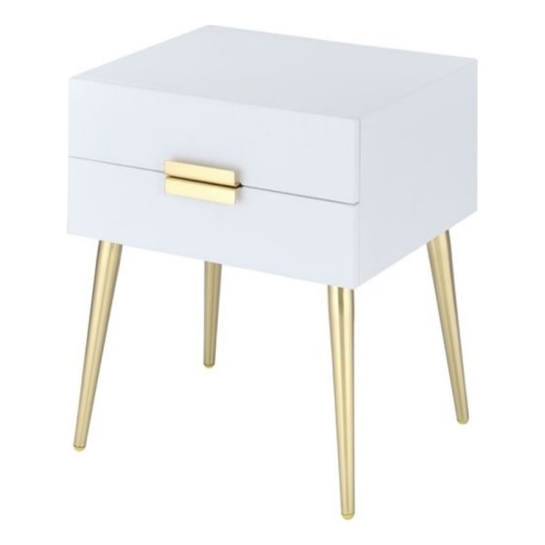 ACME Denvor Wood and Metal End Table in White and Gold