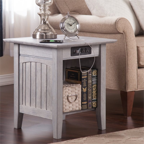 AFI Nantucket End Table with Charger in Driftwood Gray