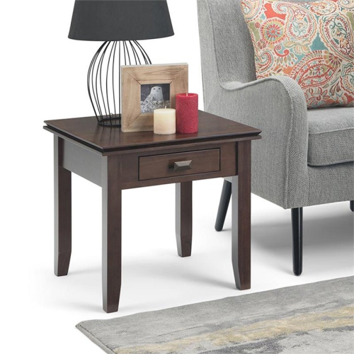 Simpli Home Artisan Wood 21" Square Transitional End Side Table in Tobacco Brown