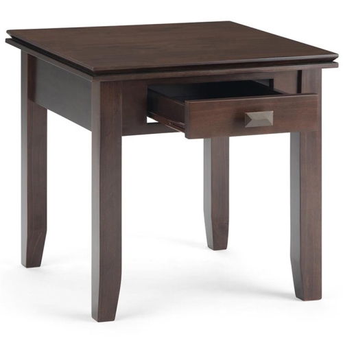 Simpli Home Artisan Wood 21" Square Transitional End Side Table in Tobacco Brown