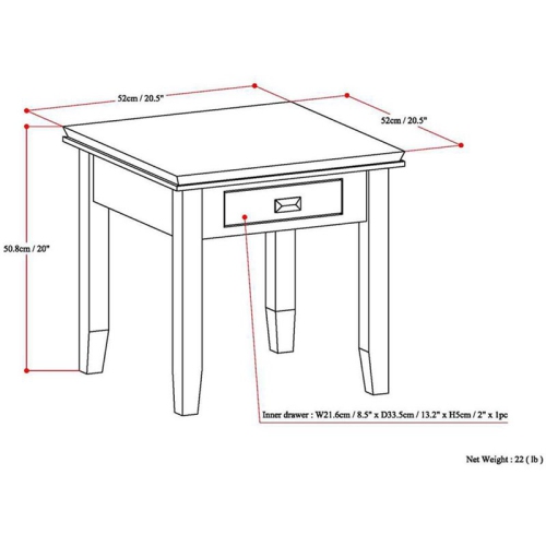 Simpli Home Artisan Wood 21" Square Transitional End Side Table in Tobacco Brown