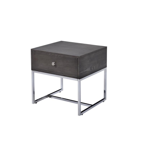 BOWERY HILL  Transitional End Table In Oak And Chrome In Gray