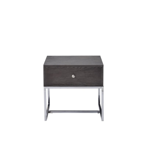 Bowery Hill Transitional End Table in Gray Oak and Chrome