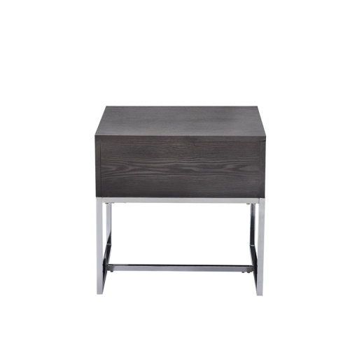 Bowery Hill Transitional End Table in Gray Oak and Chrome