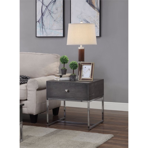 Bowery Hill Transitional End Table in Gray Oak and Chrome