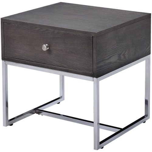 Bowery Hill Transitional End Table in Gray Oak and Chrome