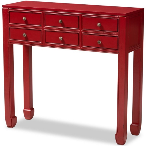 Baxton Studio Pomme 6 Drawer Console Table in Red and Bronze