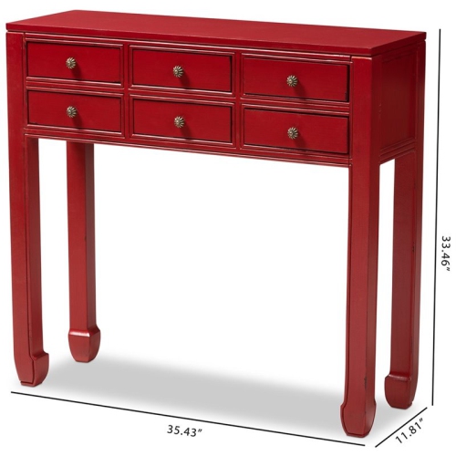 Baxton Studio Pomme 6 Drawer Console Table in Red and Bronze