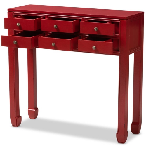 Baxton Studio Pomme 6 Drawer Console Table in Red and Bronze