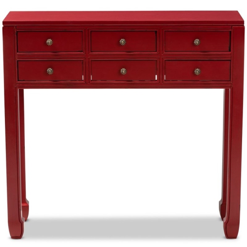 Baxton Studio Pomme 6 Drawer Console Table in Red and Bronze