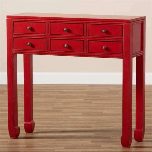 Baxton Studio Pomme 6 Drawer Console Table in Red and Bronze