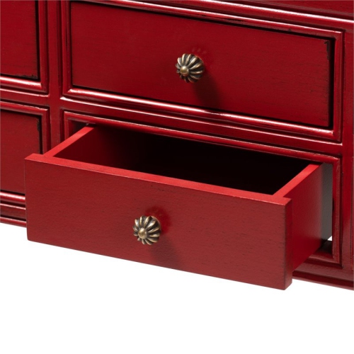 Baxton Studio Pomme 6 Drawer Console Table in Red and Bronze