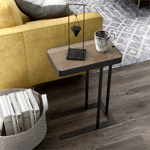 Furniture of America Nince Industrial Metal Adjustable Side Table in Sand Black