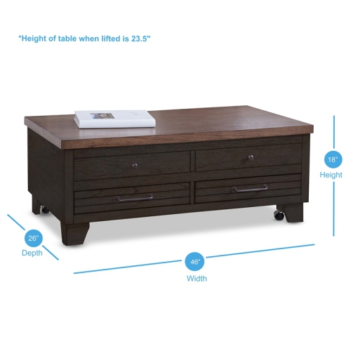 Bowery Hill Brown Lift-Top Cocktail Table with Casters