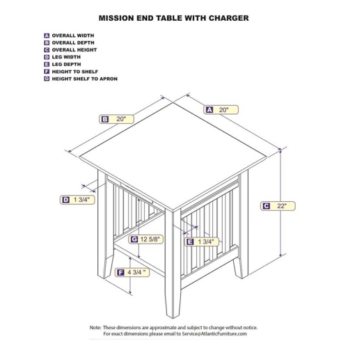 AFI Mission Charger End Table in Walnut