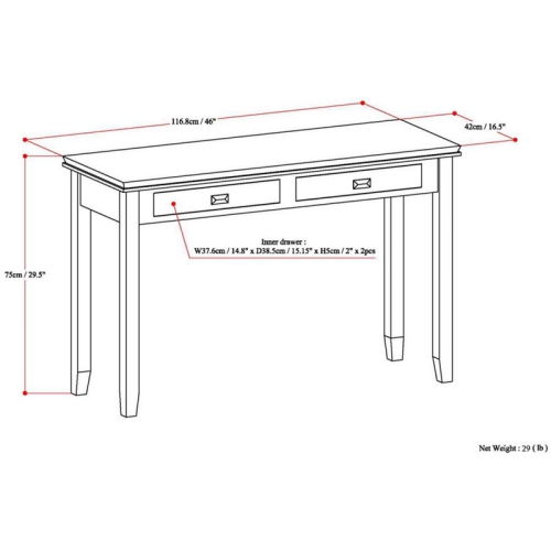 Simpli Home Artisan Wood 46" Transitional Console Sofa Table in Russet Brown
