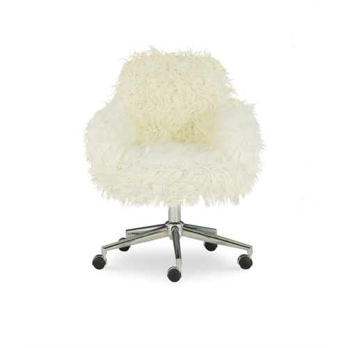 Linon Fiona Faux Fur Upholstered Office Chair in White