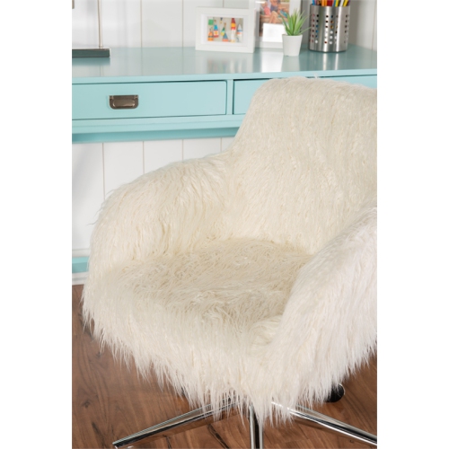 Linon Fiona Faux Fur Upholstered Office Chair in White