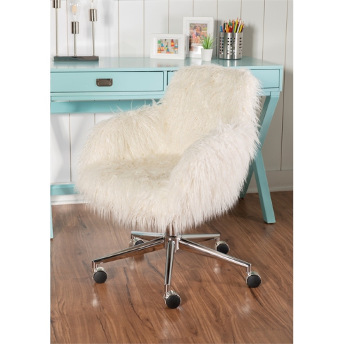 Linon Fiona Faux Fur Upholstered Office Chair in White