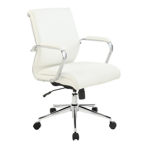 OFFICE STAR  Mid Back Manager's Chair With Dillon Snow Fabric And Chrome Base In White